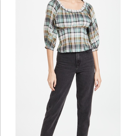 NWT Free People TEAGAN Plaid Puff Sleeve - Picture 4 of 10